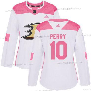 Adidas Žena Anaheim Ducks #10 Corey Perry Bílý Růžový Autentické Sešitý NHL Dres