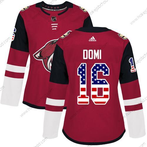 Adidas Žena Arizona Coyotes #16 Max Domi Červené Domácí Autentické USA Flag Sešitý NHL Dres