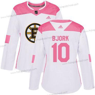 Adidas Žena Boston Bruins #10 Anders Bjork Bílý Růžový Autentické Sešitý NHL Dres