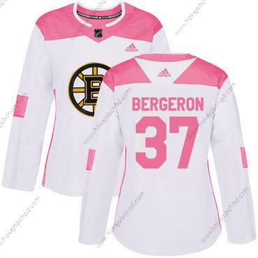 Adidas Žena Boston Bruins #37 Patrice Bergeron Bílý Růžový Autentické Sešitý NHL Dres