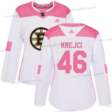 Adidas Žena Boston Bruins #46 David Krejci Bílý Růžový Autentické Sešitý NHL Dres