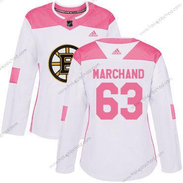 Adidas Žena Boston Bruins #63 Brad Marchand Bílý Růžový Autentické Sešitý NHL Dres