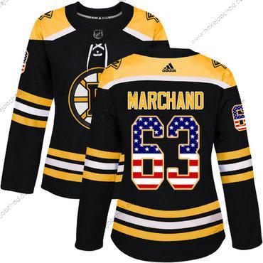 Adidas Žena Boston Bruins #63 Brad Marchand Černá Domácí Autentické USA Flag Sešitý NHL Dres