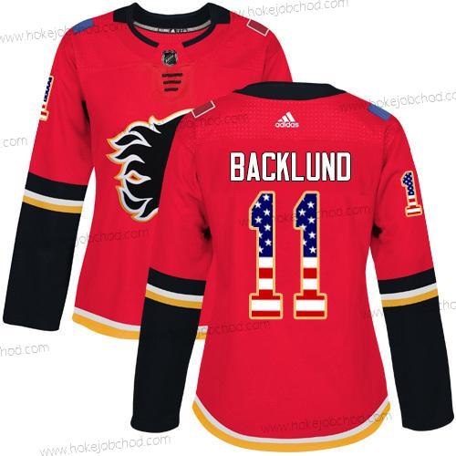 Adidas Žena Calgary Flames #11 Mikael Backlund Červené Domácí Autentické USA Flag Sešitý NHL Dres