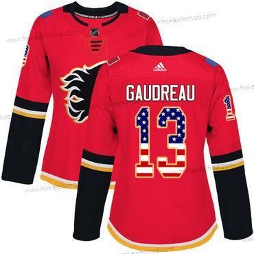 Adidas Žena Calgary Flames #13 Johnny Gaudreau Červené Domácí Autentické USA Flag Sešitý NHL Dres