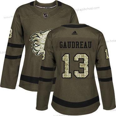 Adidas Žena Calgary Flames #13 Johnny Gaudreau Zelená Salute to Service Sešitý NHL Dres