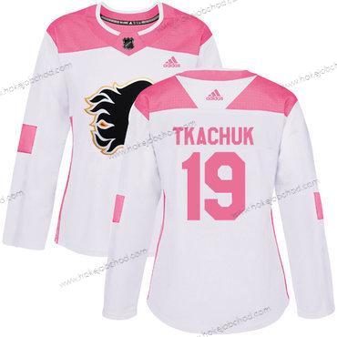 Adidas Žena Calgary Flames #19 Matthew Tkachuk Bílý Růžový Autentické Sešitý NHL Dres