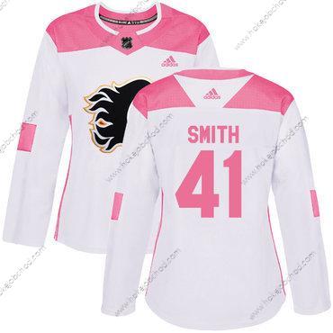 Adidas Žena Calgary Flames #41 Mike Smith Bílý Růžový Autentické Sešitý NHL Dres