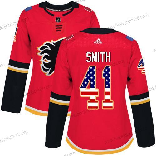 Adidas Žena Calgary Flames #41 Mike Smith Červené Domácí Autentické USA Flag Sešitý NHL Dres