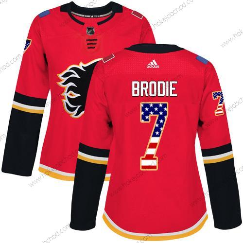 Adidas Žena Calgary Flames #7 Tj Brodie Červené Domácí Autentické USA Flag Sešitý NHL Dres