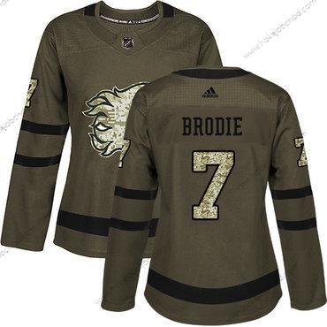 Adidas Žena Calgary Flames #7 Tj Brodie Zelená Salute to Service Sešitý NHL Dres