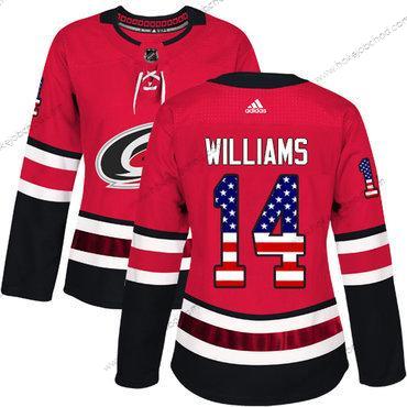 Adidas Žena Carolina Hurricanes #14 Justin Williams Červené Domácí Autentické USA Flag Sešitý NHL Dres