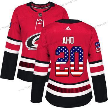 Adidas Žena Carolina Hurricanes #20 Sebastian Aho Červené Domácí Autentické USA Flag Sešitý NHL Dres