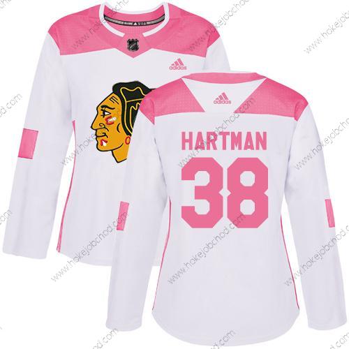 Adidas Žena Chicago Blackhawks #38 Ryan Hartman Bílý Růžový Autentické Sešitý NHL Dres