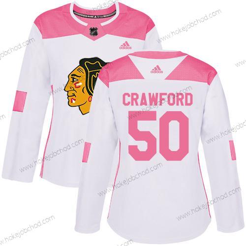 Adidas Žena Chicago Blackhawks #50 Corey Crawford Bílý Růžový Autentické Sešitý NHL Dres