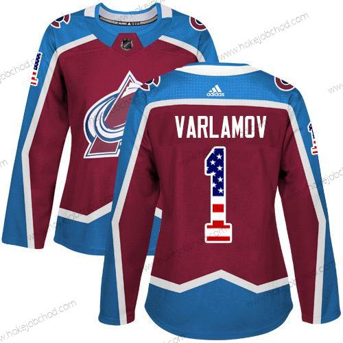 Adidas Žena Colorado Avalanche #1 Semyon Varlamov Domácí Červené Autentické USA Flag Sešitý NHL Dres