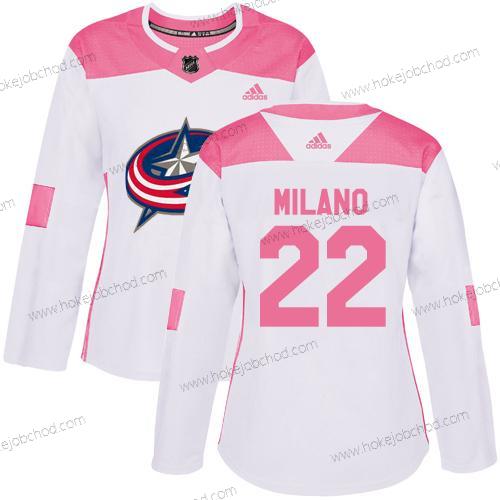 Adidas Žena Columbus Blue Jackets #22 Sonny Milano Bílý Růžový Autentické Sešitý NHL Dres