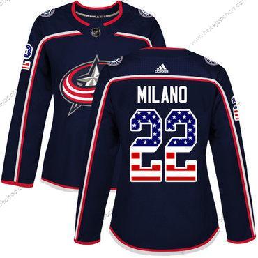 Adidas Žena Columbus Blue Jackets #22 Sonny Milano Námořnictvo Modrý Domácí Autentické USA Flag Sešitý NHL Dres