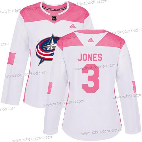 Adidas Žena Columbus Blue Jackets #3 Seth Jones Bílý Růžový Autentické Sešitý NHL Dres