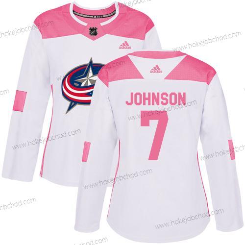 Adidas Žena Columbus Blue Jackets #7 Jack Johnson Bílý Růžový Autentické Sešitý NHL Dres