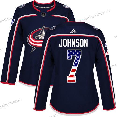 Adidas Žena Columbus Blue Jackets #7 Jack Johnson Námořnictvo Modrý Domácí Autentické USA Flag Sešitý NHL Dres