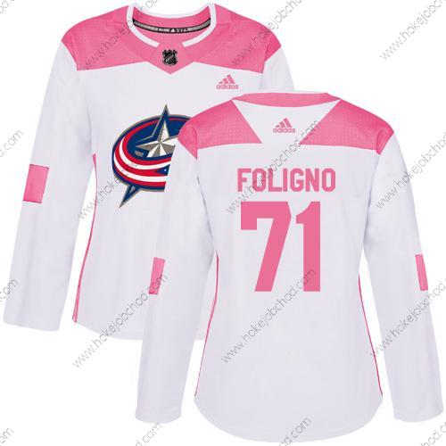 Adidas Žena Columbus Blue Jackets #71 Nick Foligno Bílý Růžový Autentické Sešitý NHL Dres