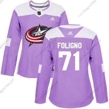 Adidas Žena Columbus Blue Jackets #71 Nick Foligno Nachový Autentické Bojuje proti rakovině Sešitý NHL Dres