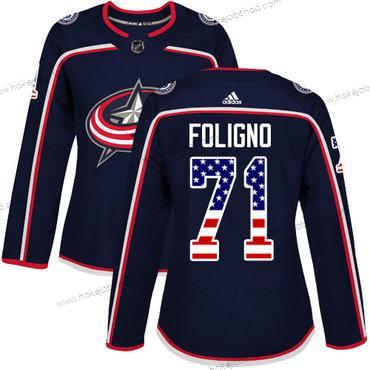 Adidas Žena Columbus Blue Jackets #71 Nick Foligno Námořnictvo Modrý Domácí Autentické USA Flag Sešitý NHL Dres