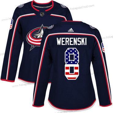 Adidas Žena Columbus Blue Jackets #8 Zach Werenski Námořnictvo Modrý Domácí Autentické USA Flag Sešitý NHL Dres