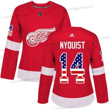 Adidas Žena Detroit Red Wings #14 Gustav Nyquist Červené Domácí Autentické USA Flag Sešitý NHL Dres