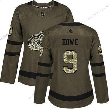 Adidas Žena Detroit Red Wings #9 Gordie Howe Zelená Salute to Service Sešitý NHL Dres