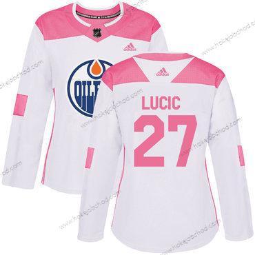 Adidas Žena Edmonton Oilers #27 Milan Lucic Bílý Růžový Autentické Sešitý NHL Dres