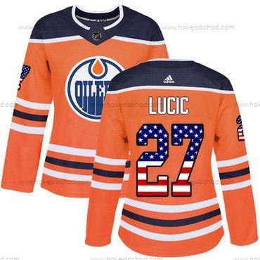 Adidas Žena Edmonton Oilers #27 Milan Lucic Oranžová Domácí Autentické USA Flag Sešitý NHL Dres