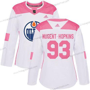 Adidas Žena Edmonton Oilers #93 Ryan Nugent-Hopkins Bílý Růžový Autentické Sešitý NHL Dres