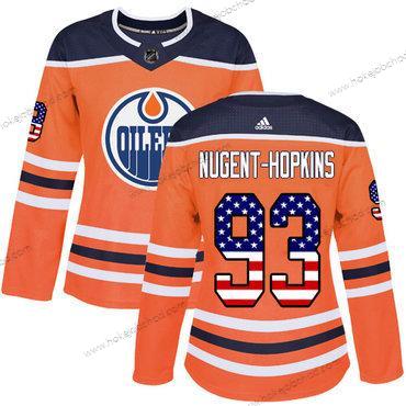 Adidas Žena Edmonton Oilers #93 Ryan Nugent-Hopkins Oranžová Domácí Autentické USA Flag Sešitý NHL Dres