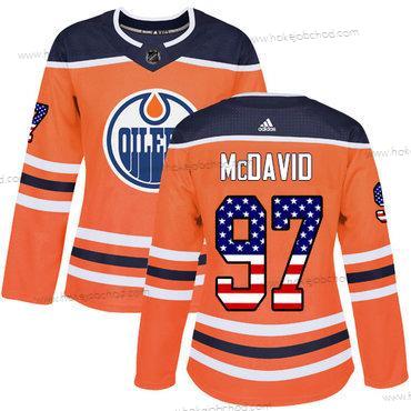 Adidas Žena Edmonton Oilers #97 Connor Mcdavid Oranžová Domácí Autentické USA Flag Sešitý NHL Dres