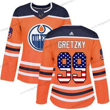 Adidas Žena Edmonton Oilers #99 Wayne Gretzky Oranžová Domácí Autentické USA Flag Sešitý NHL Dres