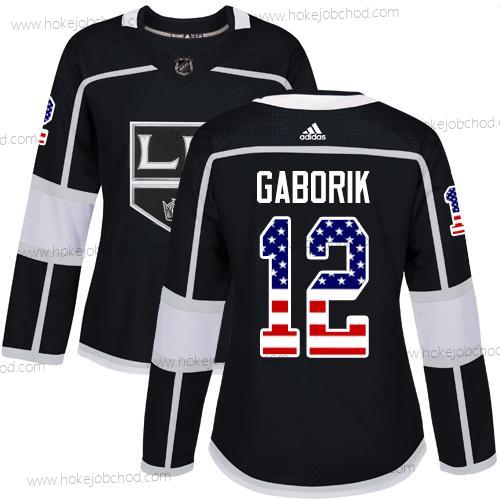 Adidas Žena Los Angeles Kings #12 Marian Gaborik Černá Domácí Autentické USA Flag Sešitý NHL Dres