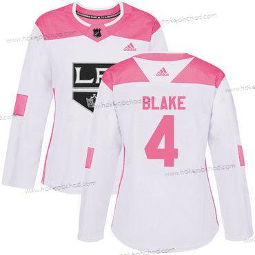 Adidas Žena Los Angeles Kings #4 Rob Blake Bílý Růžový Autentické Sešitý NHL Dres