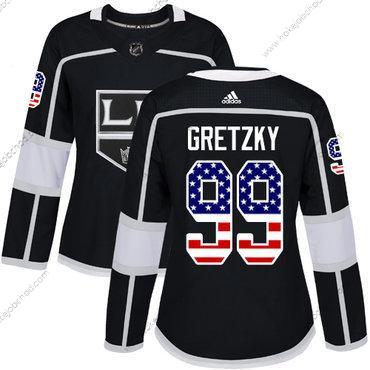 Adidas Žena Los Angeles Kings #99 Wayne Gretzky Černá Domácí Autentické USA Flag Sešitý NHL Dres