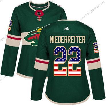 Adidas Žena Minnesota Wild #22 Nino Niederreiter Zelená Domácí Autentické USA Flag Sešitý NHL Dres