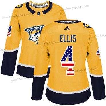 Adidas Žena Nashville Predators #4 Ryan Ellis Žlutá Domácí Autentické USA Flag Sešitý NHL Dres