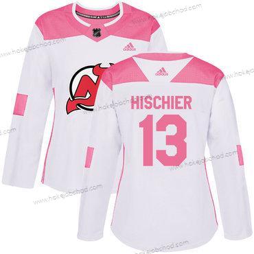 Adidas Žena New Dres Devils #13 Nico Hischier Bílý Růžový Autentické Sešitý NHL Dres