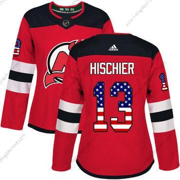 Adidas Žena New Dres Devils #13 Nico Hischier Červené Domácí Autentické USA Flag Sešitý NHL Dres