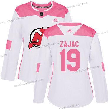 Adidas Žena New Dres Devils #19 Travis Zajac Bílý Růžový Autentické Sešitý NHL Dres