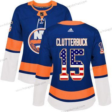 Adidas Žena New York Islanders #15 Cal Clutterbuck Royal Modrý Domácí Autentické USA Flag Sešitý NHL Dres