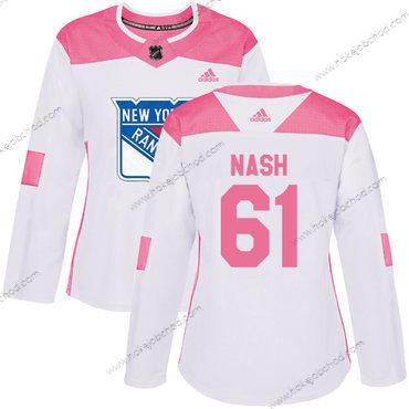 Adidas Žena New York Rangers #61 Rick Nash Bílý Růžový Autentické Sešitý NHL Dres