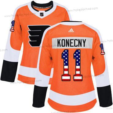 Adidas Žena Philadelphia Flyers #11 Travis Konecny Oranžová Domácí Autentické USA Flag Sešitý NHL Dres