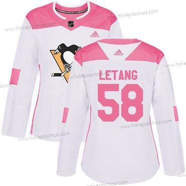 Adidas Žena Pittsburgh Penguins #58 Kris Letang Bílý Růžový Autentické Sešitý NHL Dres