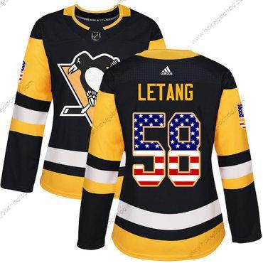 Adidas Žena Pittsburgh Penguins #58 Kris Letang Černá Domácí Autentické USA Flag Sešitý NHL Dres